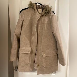 Jcrew tan coat with fur hood